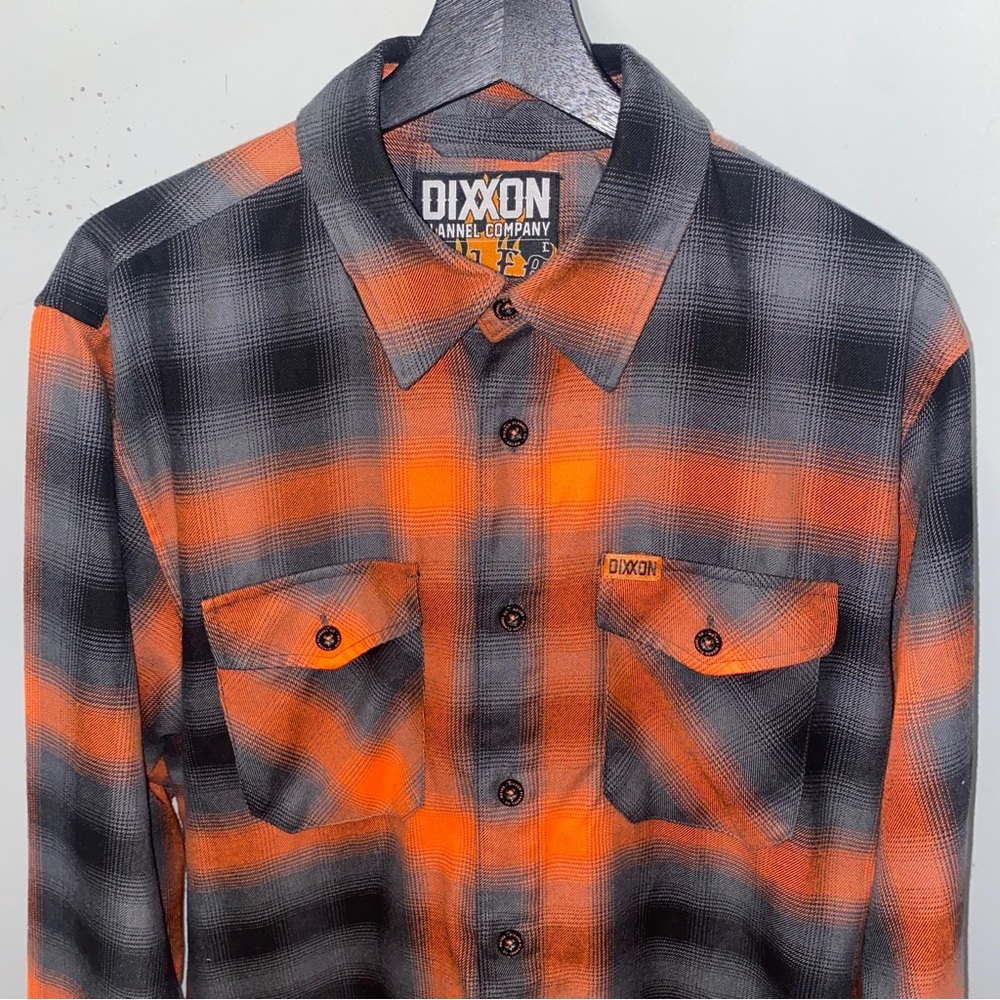 Men’s Large Salem Dixxon Flannel Plaid Button-Up Shirt Long Sleeve Orange Large - Picture 2 of 7